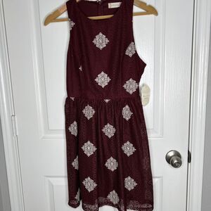 Altar’d State NWT Fit Flare Dress Small Burgundy Medallion Lace Sleeveless